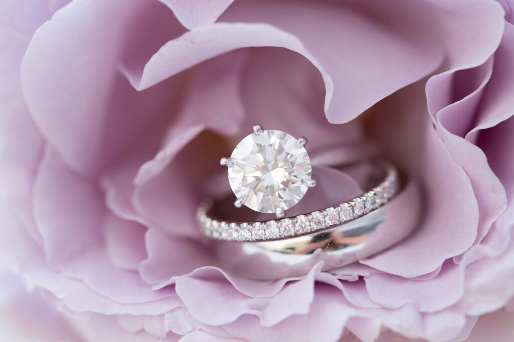 engagement ring in pink flower