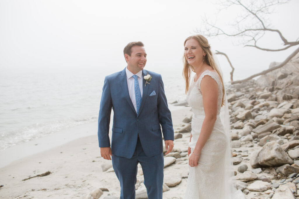 bride laughing with groom 