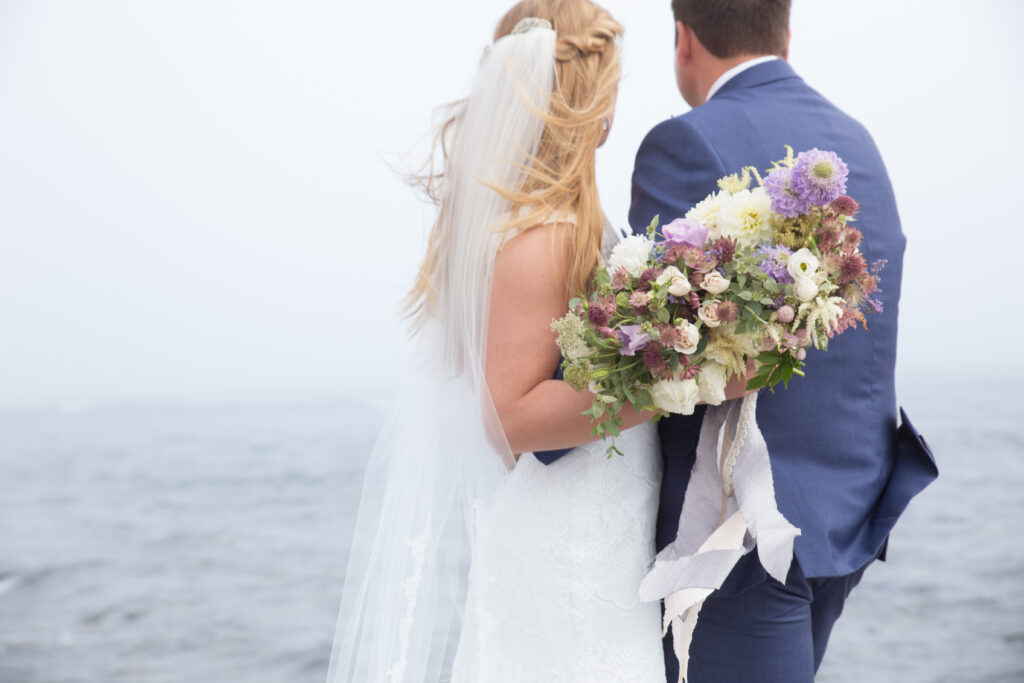 brides veil blowing in the wind