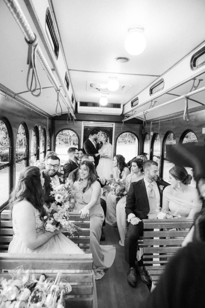 wedding party on trolly 