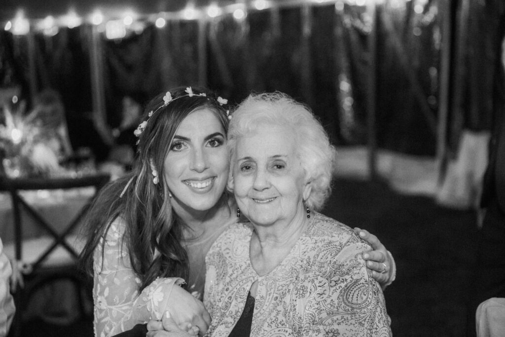 bride and grandma in black and white 