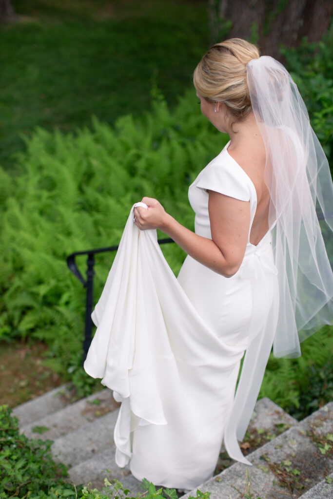 bride standing in the gardens 