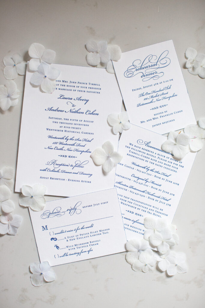 navy and white wedding invitations