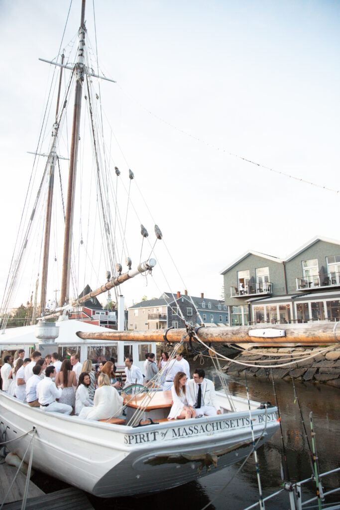 sailboat with wedding party celebrating 