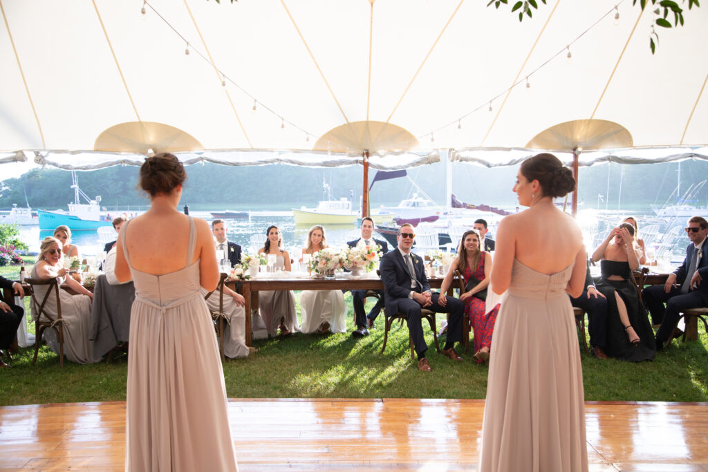 bridesmaids giving wedding reception speech