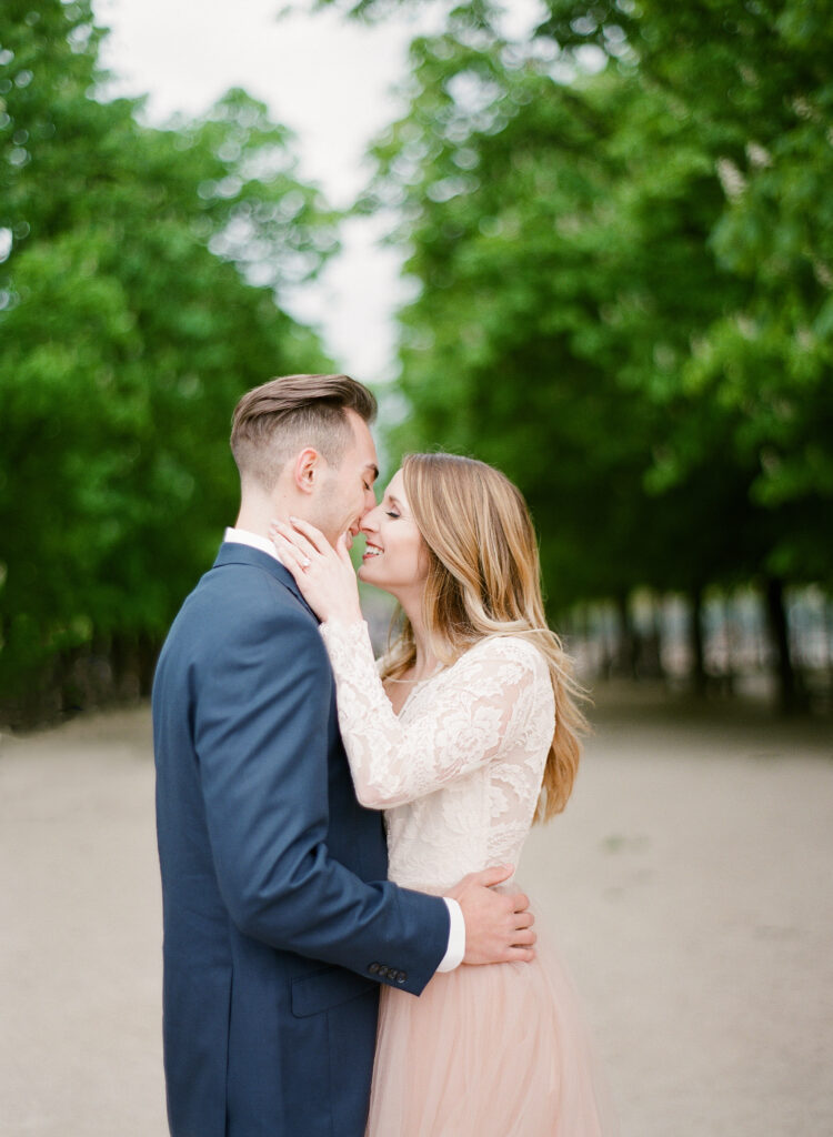 bride and groom in romantic embrace 