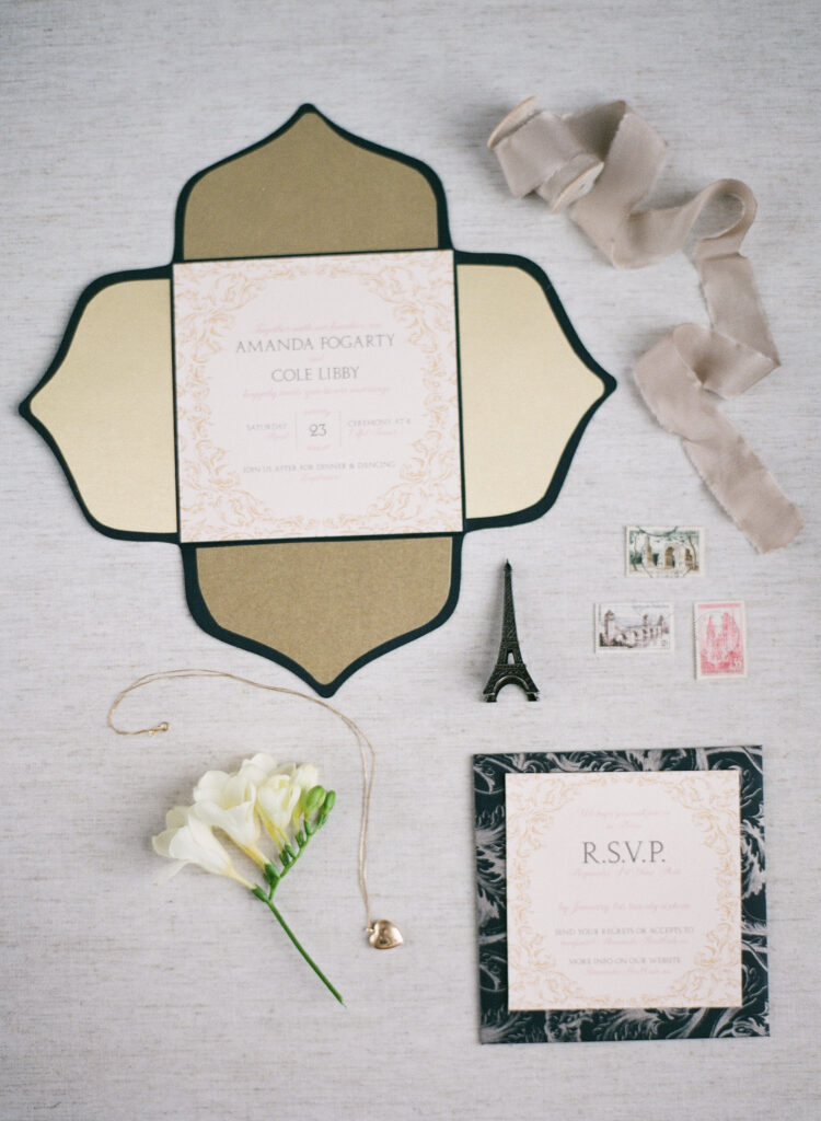 invitation suite layflat image with locket and silk ribbon