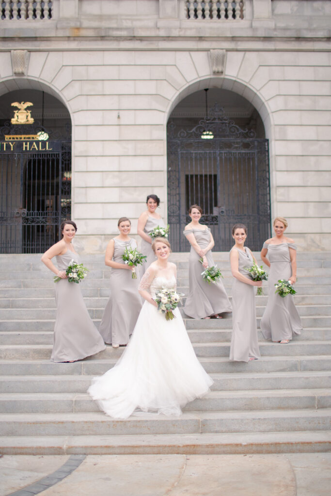 bridesmaids on the steps 